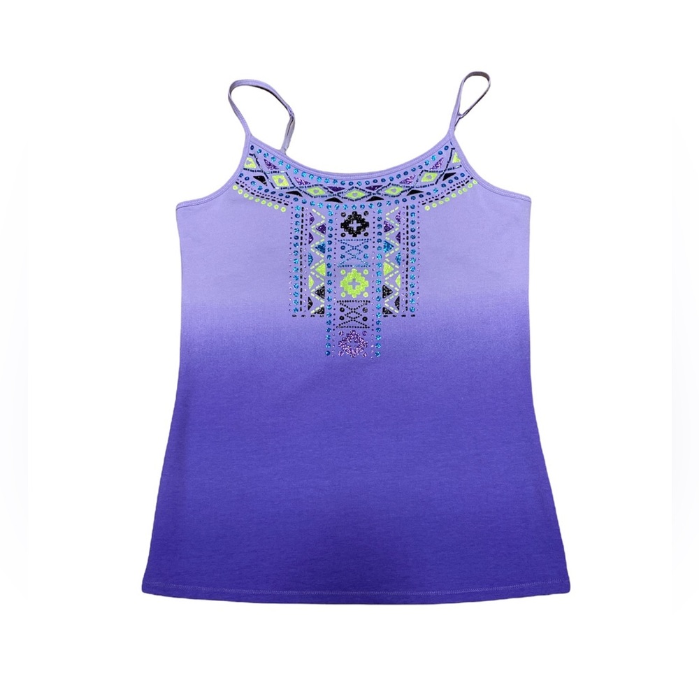 Justice Camisole Top Girls 18 Built In Bra Ombre Glitter Aztec Spaghetti Strap